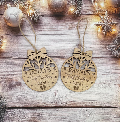 Baby's 1st Christmas Personalised Laser Cut and Engraved wood Tree Decoration