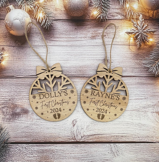 Baby's 1st Christmas Personalised Laser Cut and Engraved wood Tree Decoration