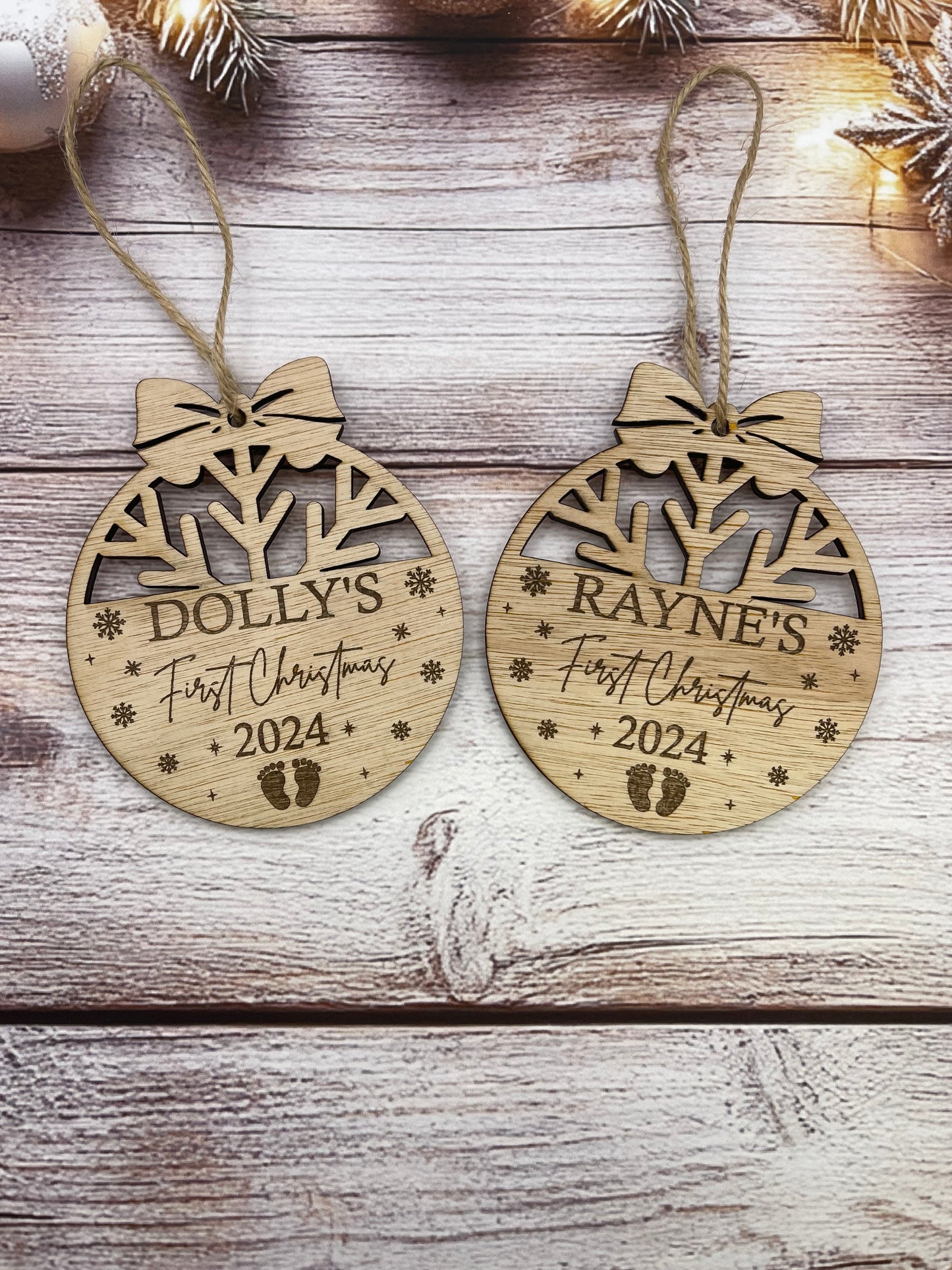 Baby's 1st Christmas Personalised Laser Cut and Engraved wood Tree Decoration