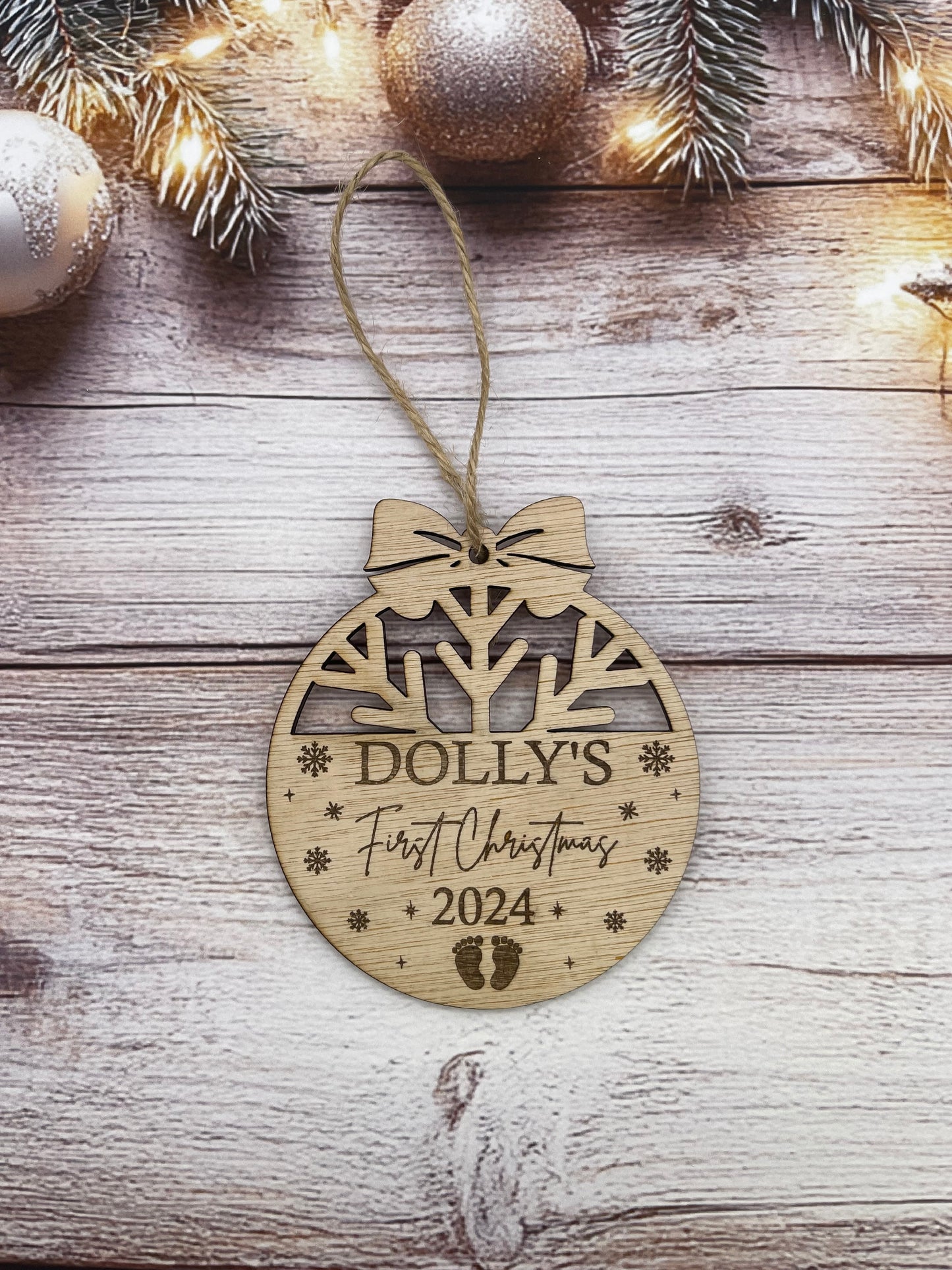 Baby's 1st Christmas Personalised Laser Cut and Engraved wood Tree Decoration