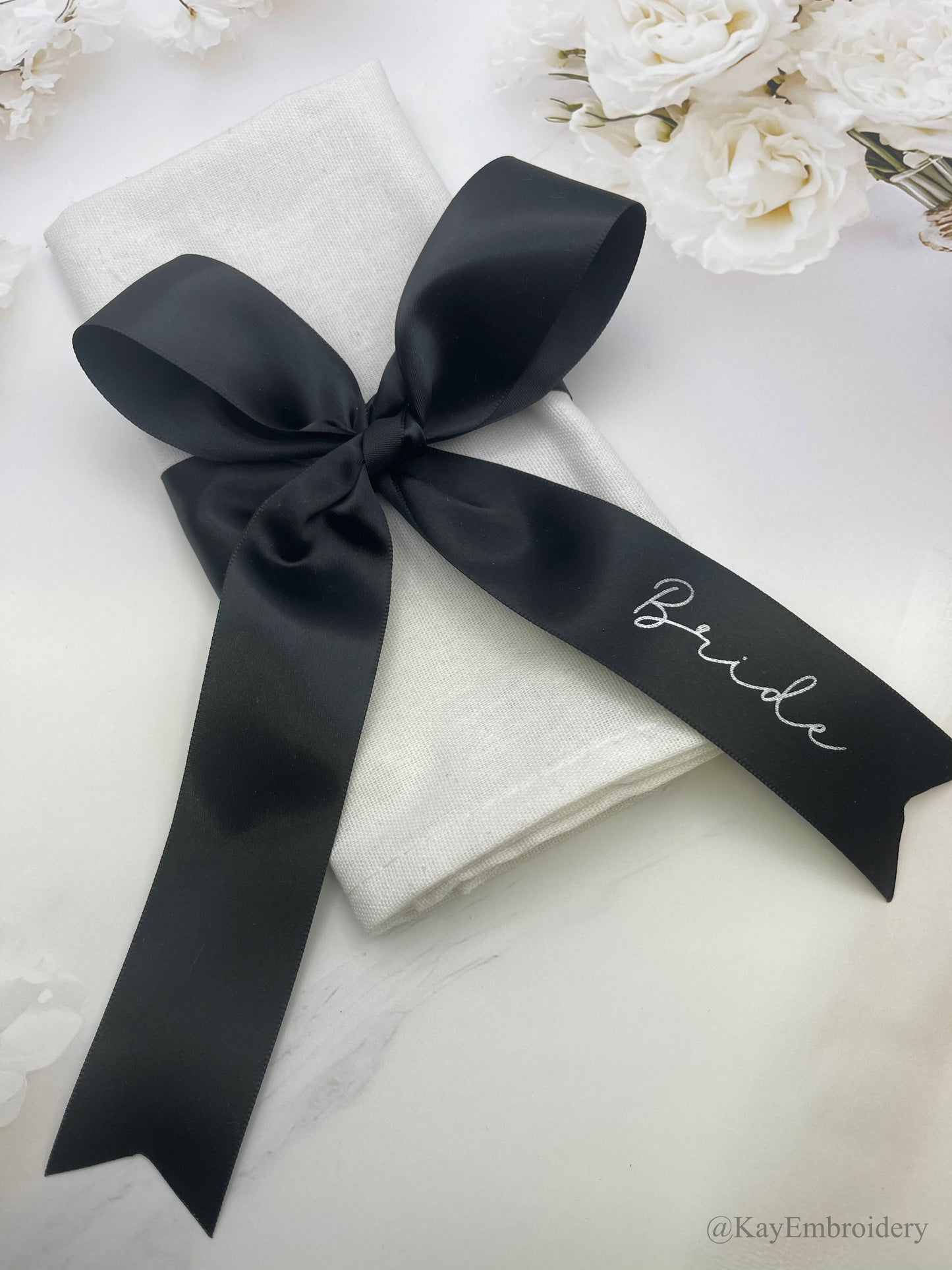 38mm Satin Ribbon Name Place Setting Foiled and Personalised with Name Wedding, Dinner, Party