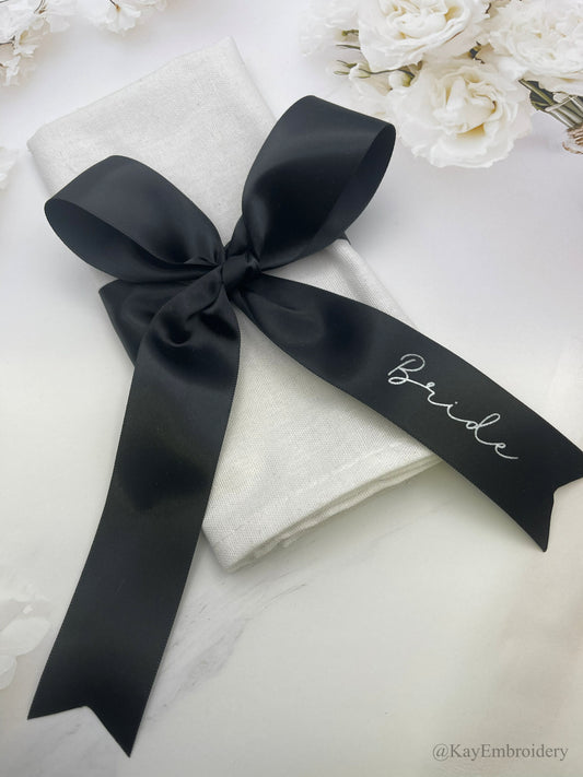 38mm Satin Ribbon Name Place Setting Foiled and Personalised with Name Wedding, Dinner, Party