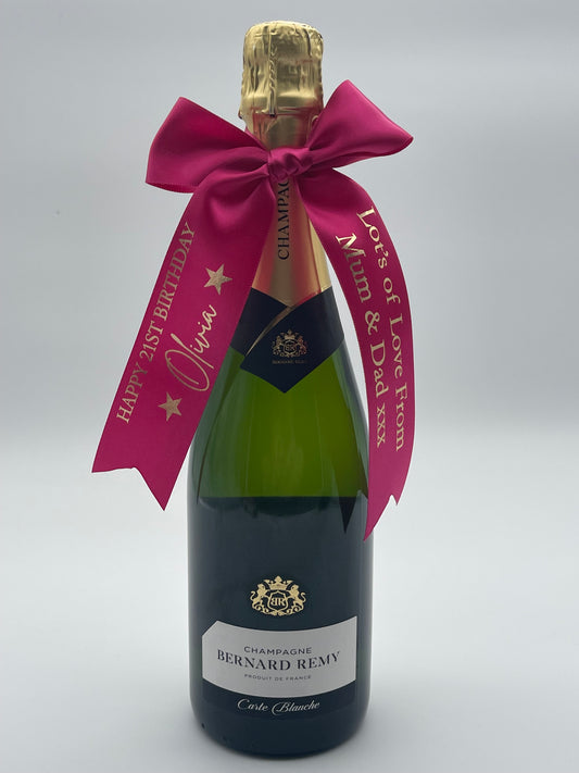 Birthday Personalised 38mm Foiled Satin Ribbon In Fuchsia Pink with Gold Print