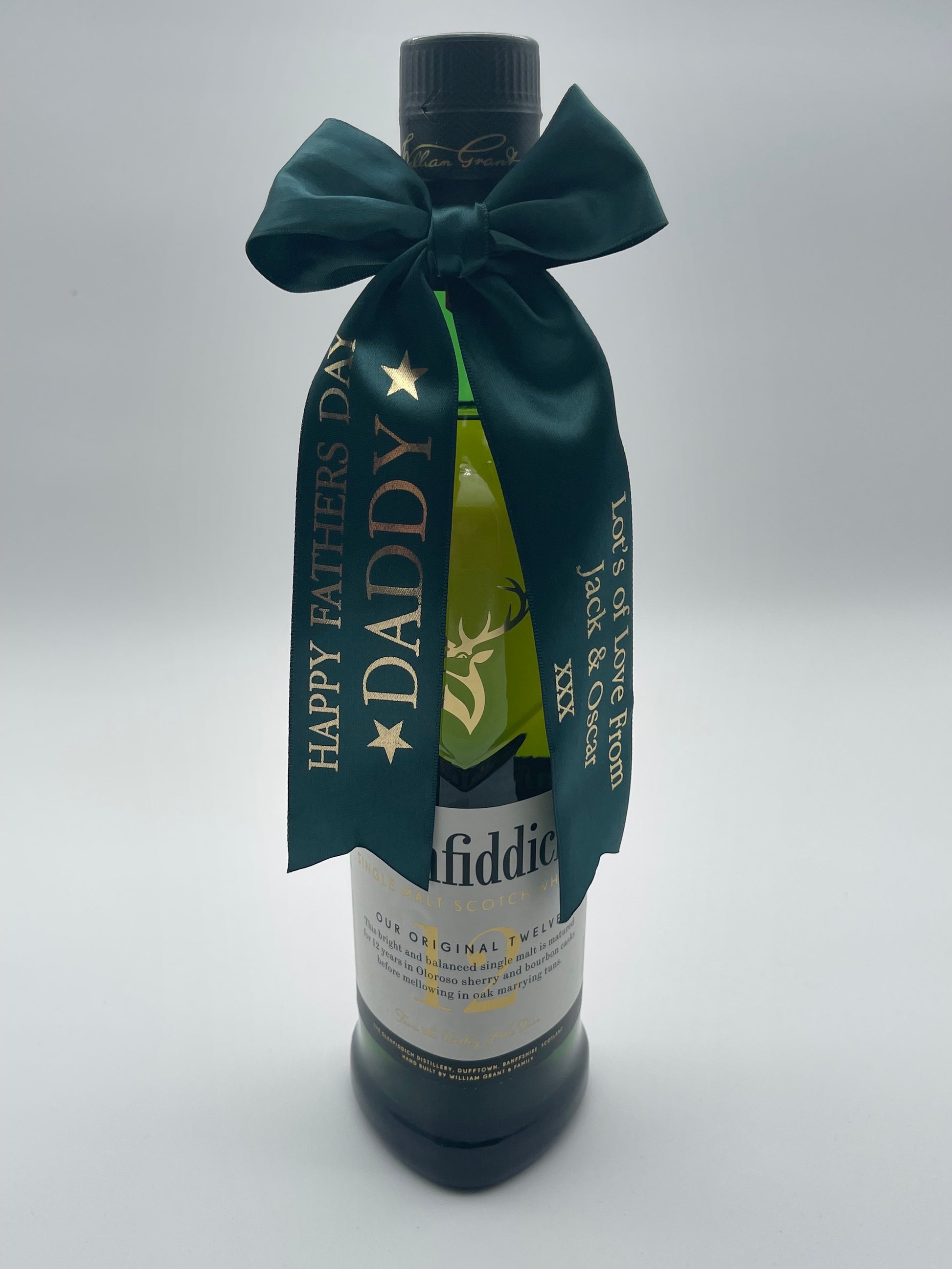 Fathers Day Personalised Hunters Green Satin Ribbon with Gold Print and Message of your choice