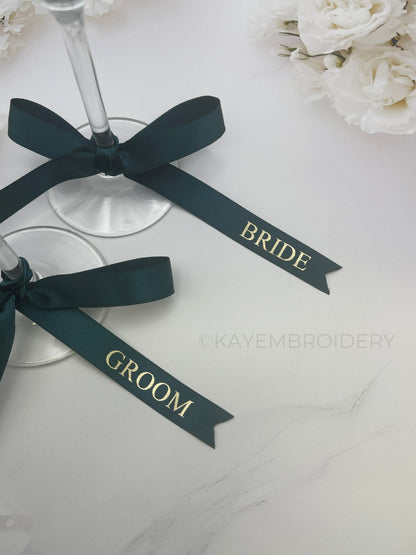 15mm Satin Ribbon Name Place Setting Foiled and Personalised with Name Wedding, Dinner, Party