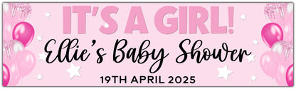 It's a Girl Baby Shower Banner in pink Personalised with name and date