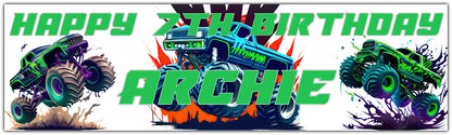 Monster trucks Birthday banner personalised with name and age