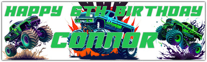 Monster trucks Birthday banner personalised with name and age