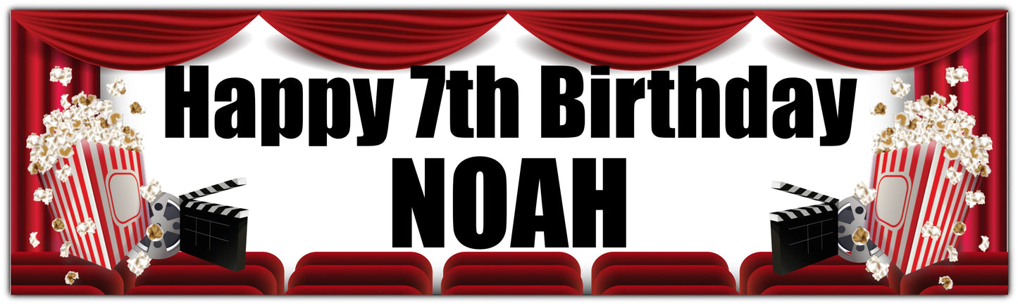 Movie night Birthday banner Personalised with name and age