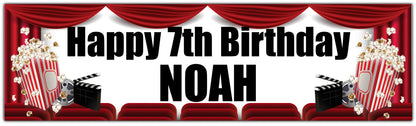 Movie night Birthday banner Personalised with name and age