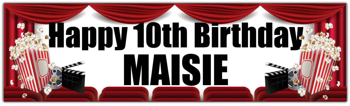 Movie night Birthday banner Personalised with name and age