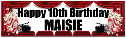Movie night Birthday banner Personalised with name and age