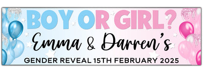 Boy or Girl Gender Reveal Banner Personalised with names, Gender Reveal and Date