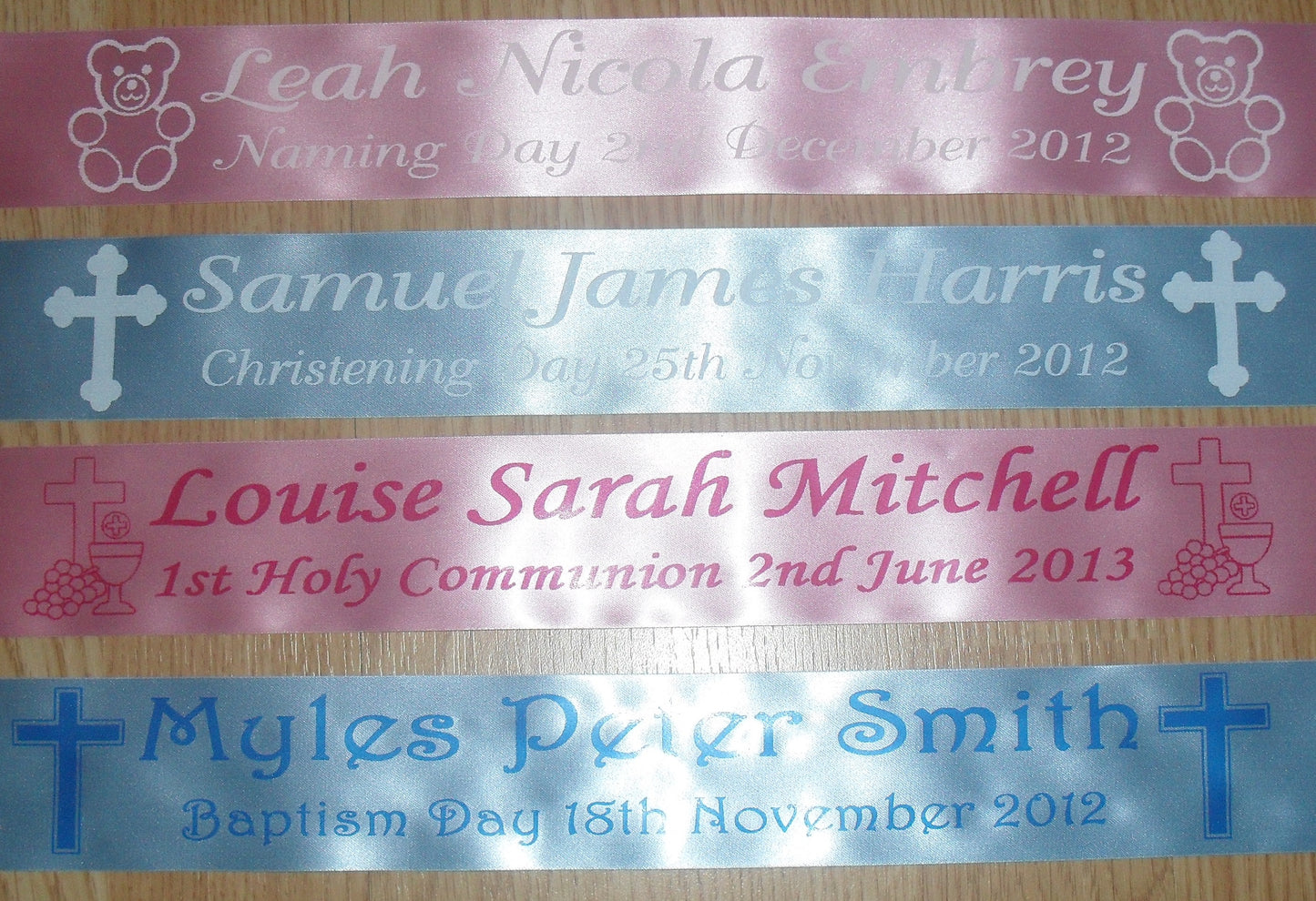 38mm Foiled and Personalised Satin Cake Ribbon for Christening, Holy Communion, Baptism