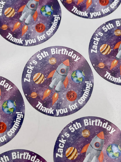 Space Birthday Stickers Personalised Round