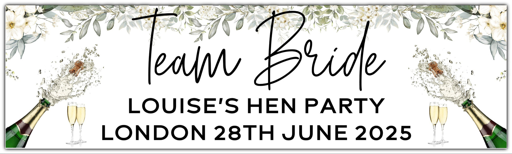 Team Bride Hen Party Banner Personalised with Name, Place and Date