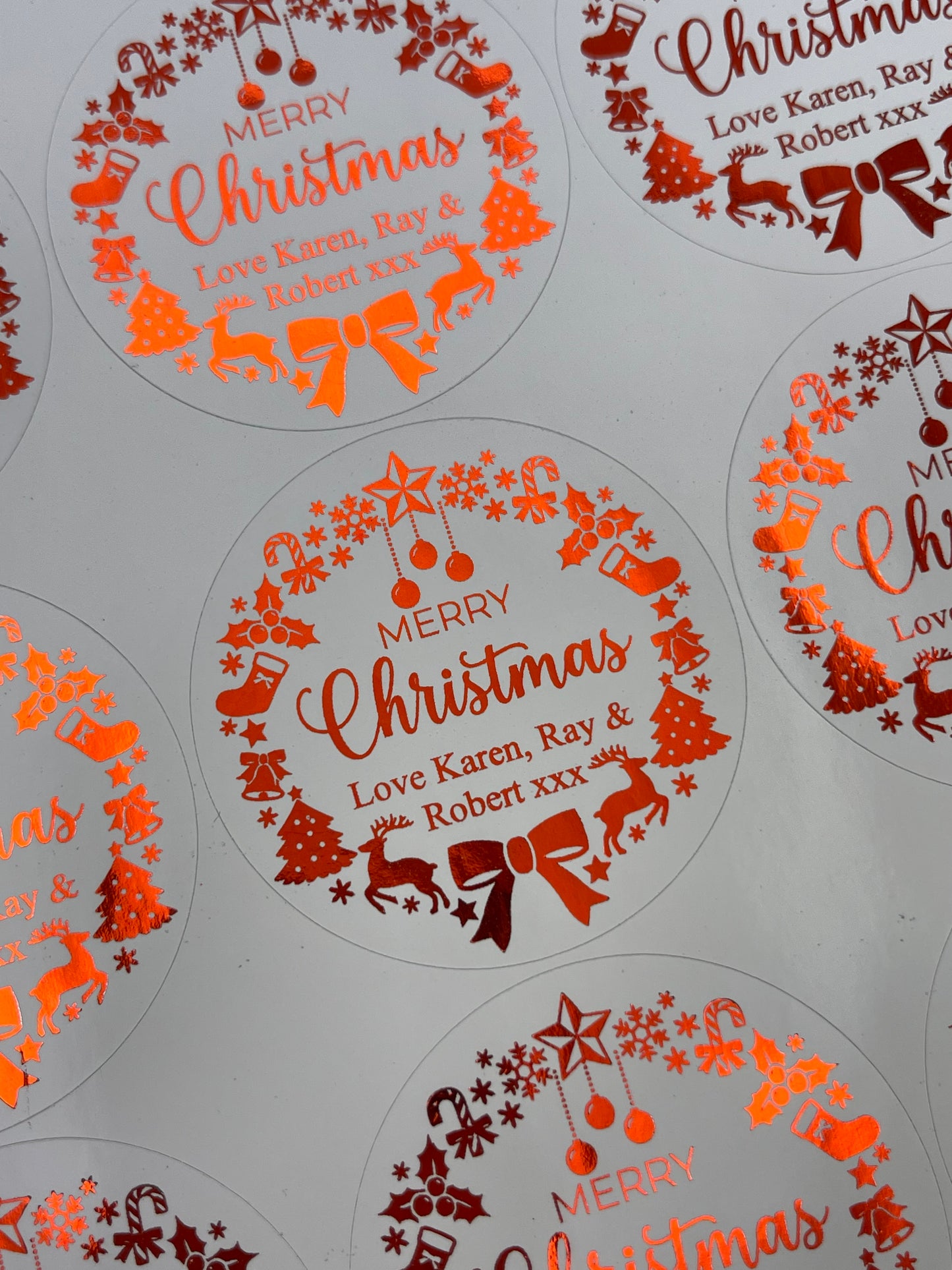 Personalised Christmas Wreath Labels Red