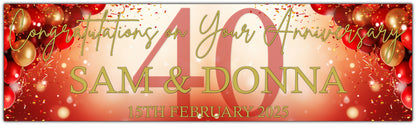 Anniversary Banner in Red and Gold Personalised with Names number of years and date