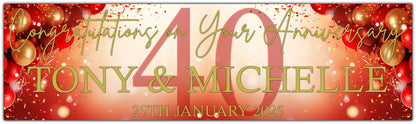 Anniversary Banner in Red and Gold Personalised with Names number of years and date