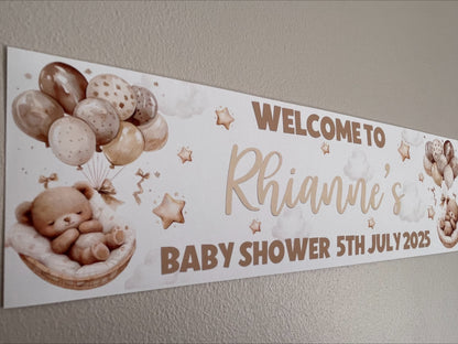 Sleeping Bear Baby Shower Banner Personalised with name and date