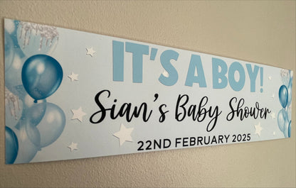 It's a Boy Baby Shower Banner in Blue Personalised with name and date