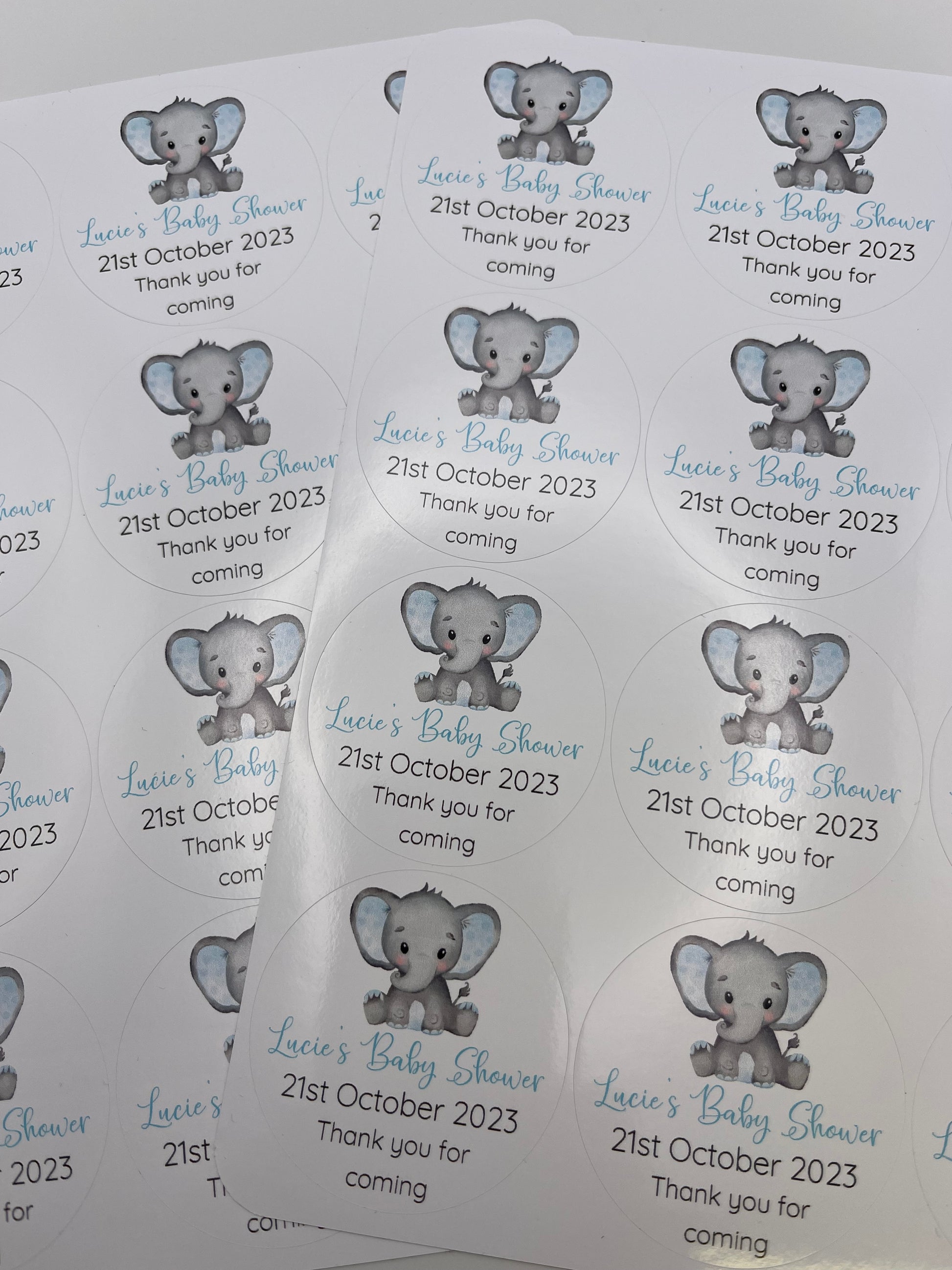Baby Elephant Baby Shower Stickers blue