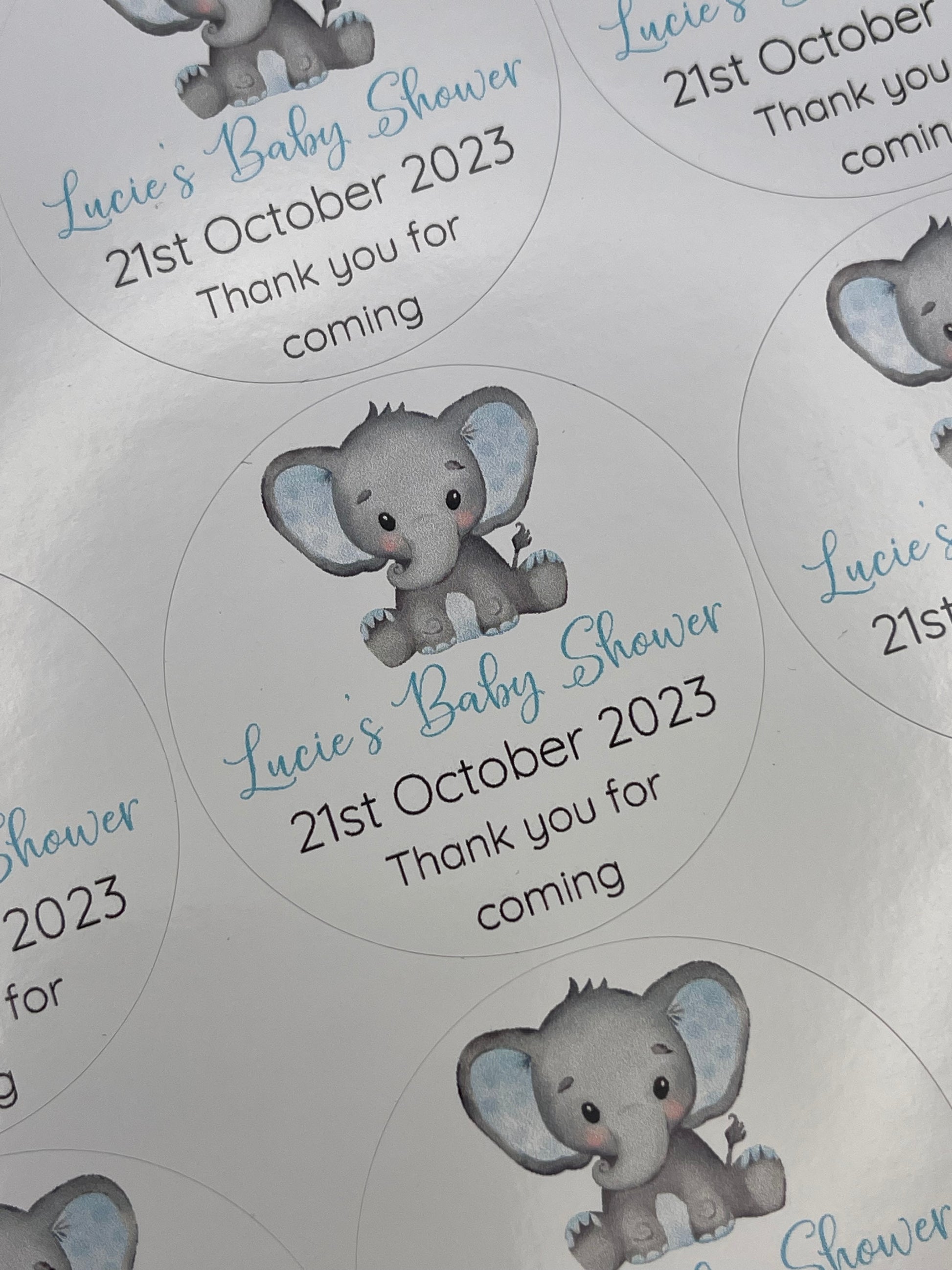 Baby Elephant Baby Shower Stickers blue