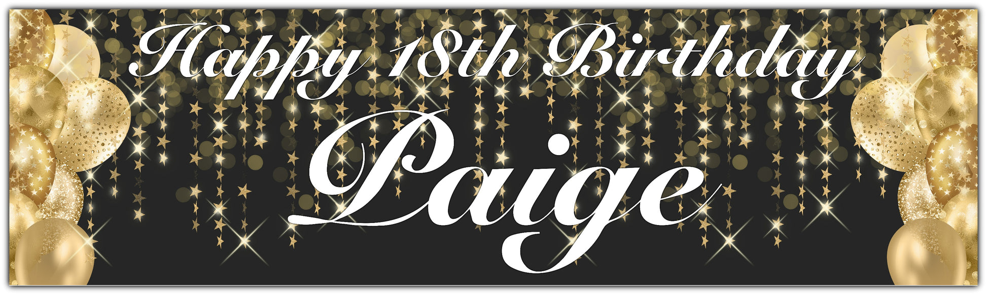 Stars and Balloons Birthday Banner Personalised with name and age in Gold