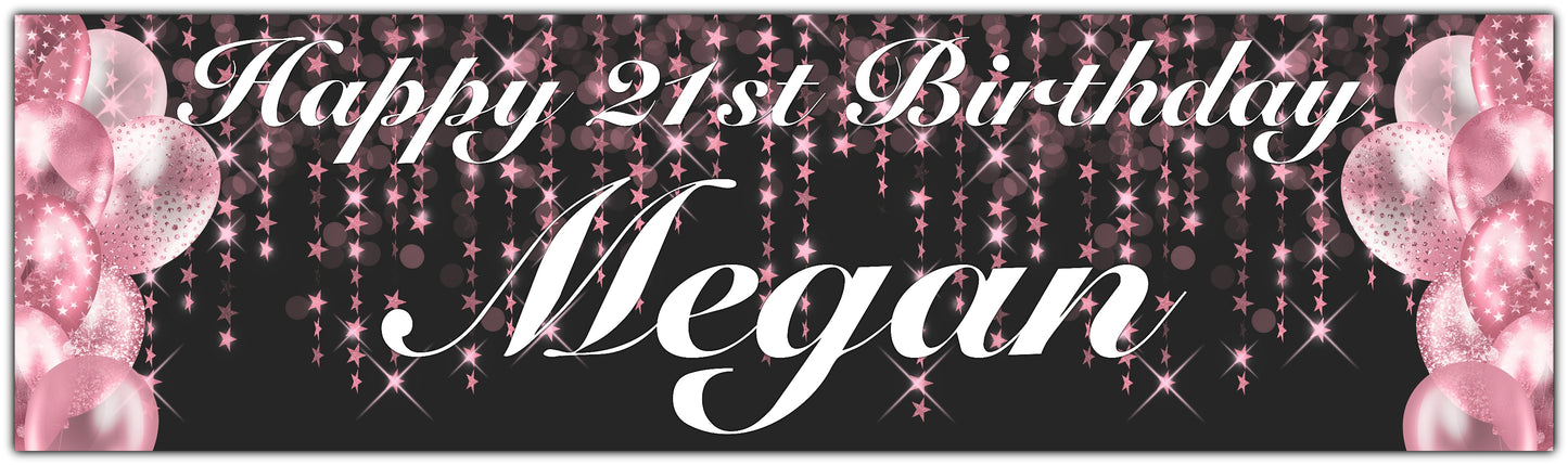 Stars and Balloons Birthday Banner Personalised with name and age in Pink