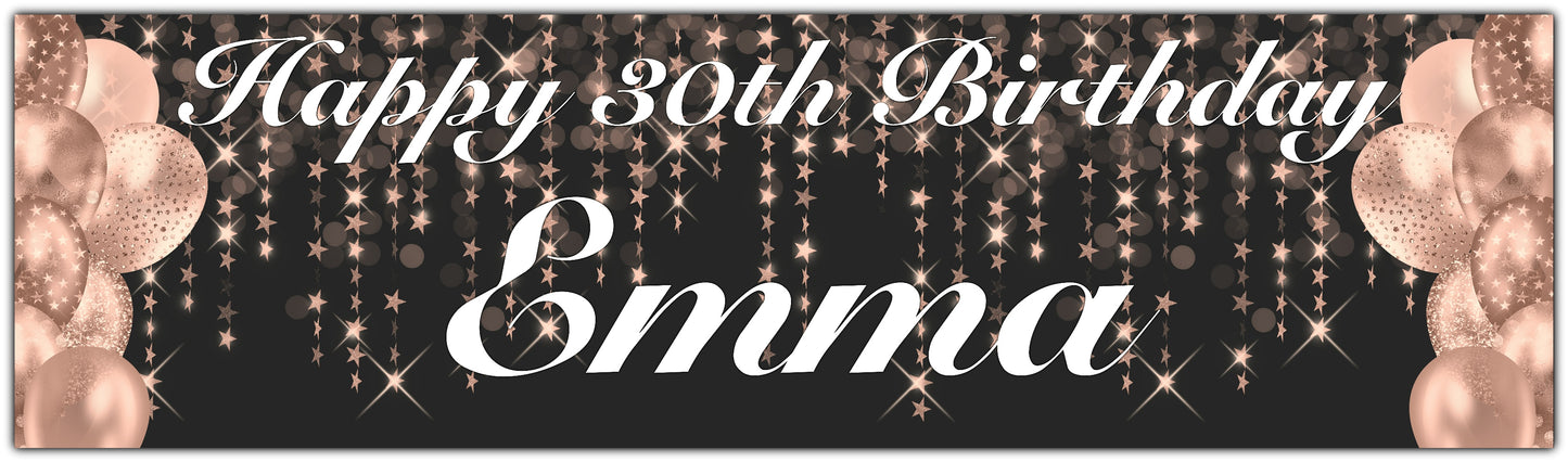 Stars and Balloons Birthday Banner Personalised with name and age in Rose Gold