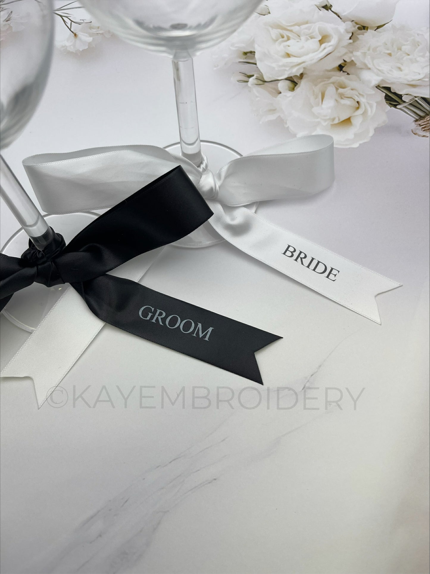 Satin Ribbon Name Place Setting Foiled and Personalised with Name Wedding, Dinner, Party