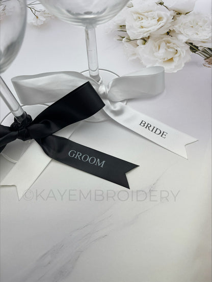 Satin Ribbon Name Place Setting Foiled and Personalised with Name Wedding, Dinner, Party