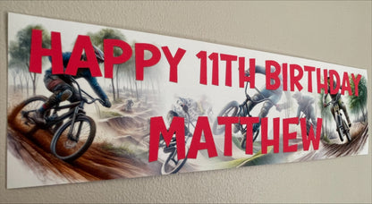 BMX Birthday Banner personalised with happy age birthday and name