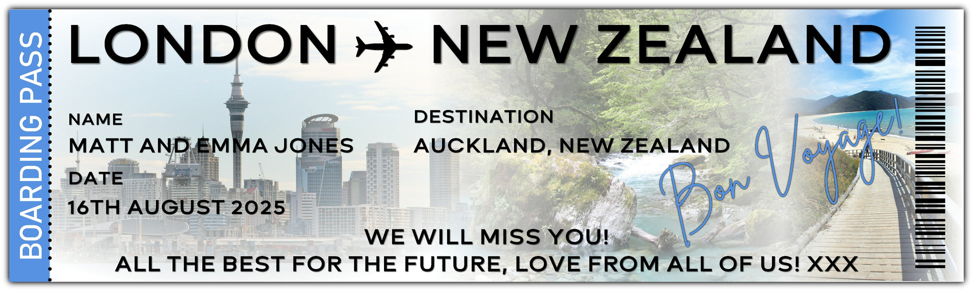 Boarding Pass Style Travel Banner New Zealand