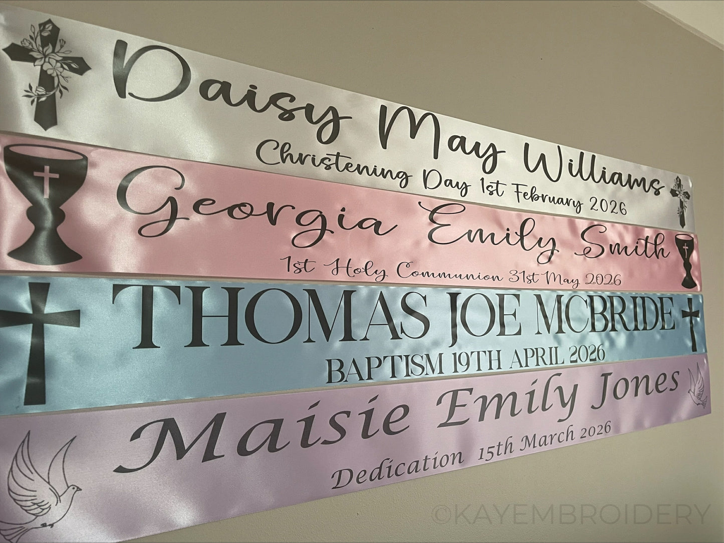 Personalised Christening, Baptism, Naming Day, 1st Holy Communion, Confirmation Satin Party Banner
