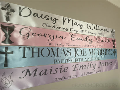 Personalised Christening, Baptism, Naming Day, 1st Holy Communion, Confirmation Satin Party Banner