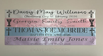 Personalised Christening, Baptism, Naming Day, 1st Holy Communion, Confirmation Satin Party Banner
