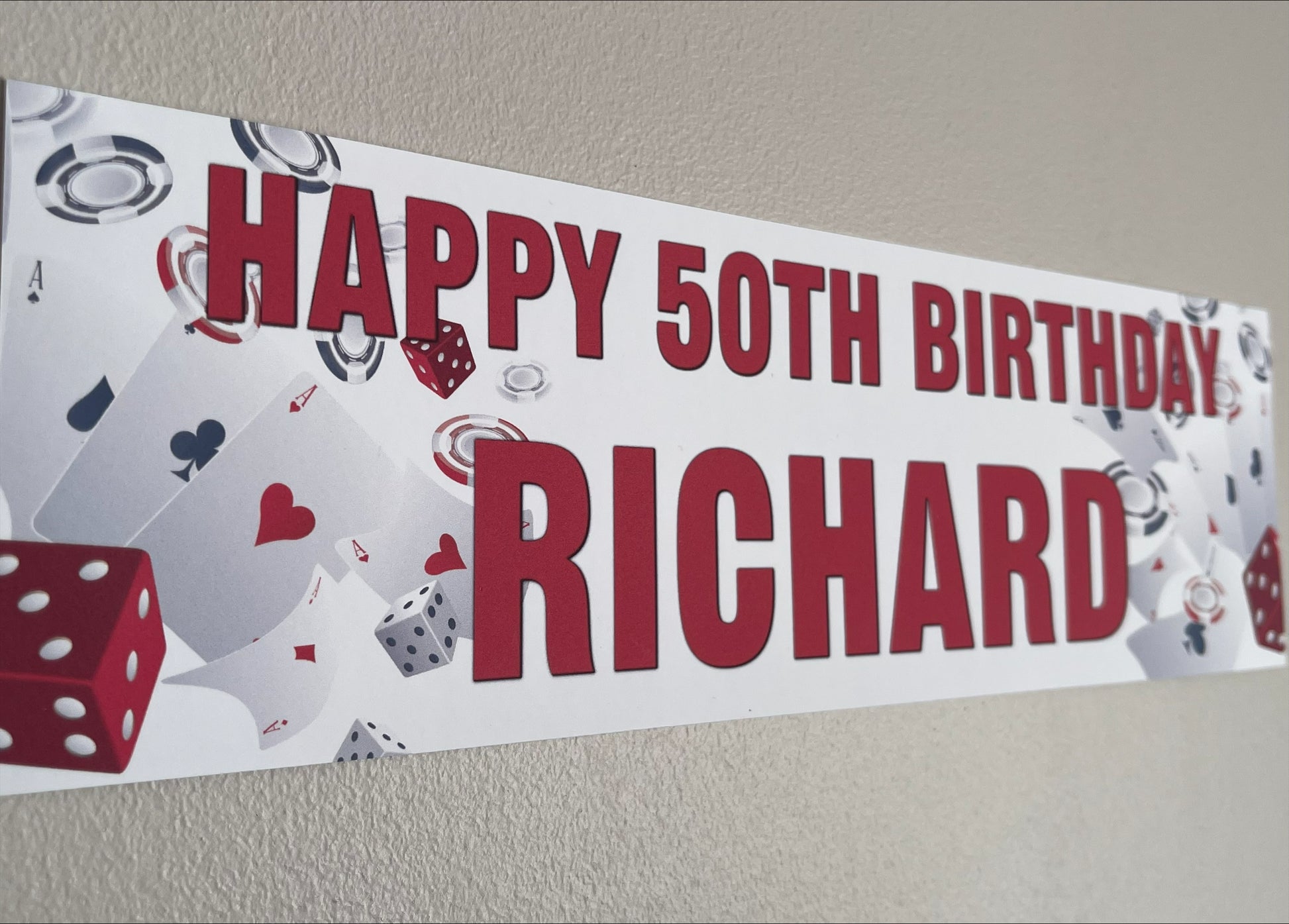 Casino Theme Birthday Banner Personalised with happy Age Birthday and Name