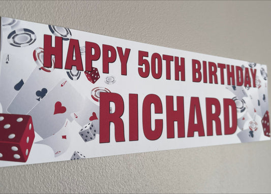 Casino Theme Birthday Banner Personalised with happy Age Birthday and Name