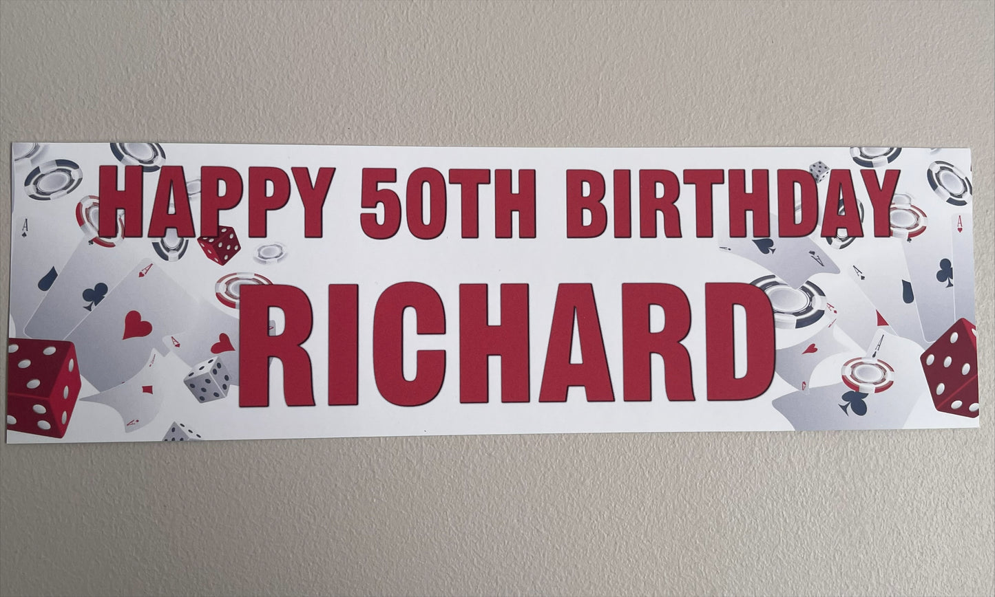 Casino Theme Birthday Banner Personalised with happy Age Birthday and Name