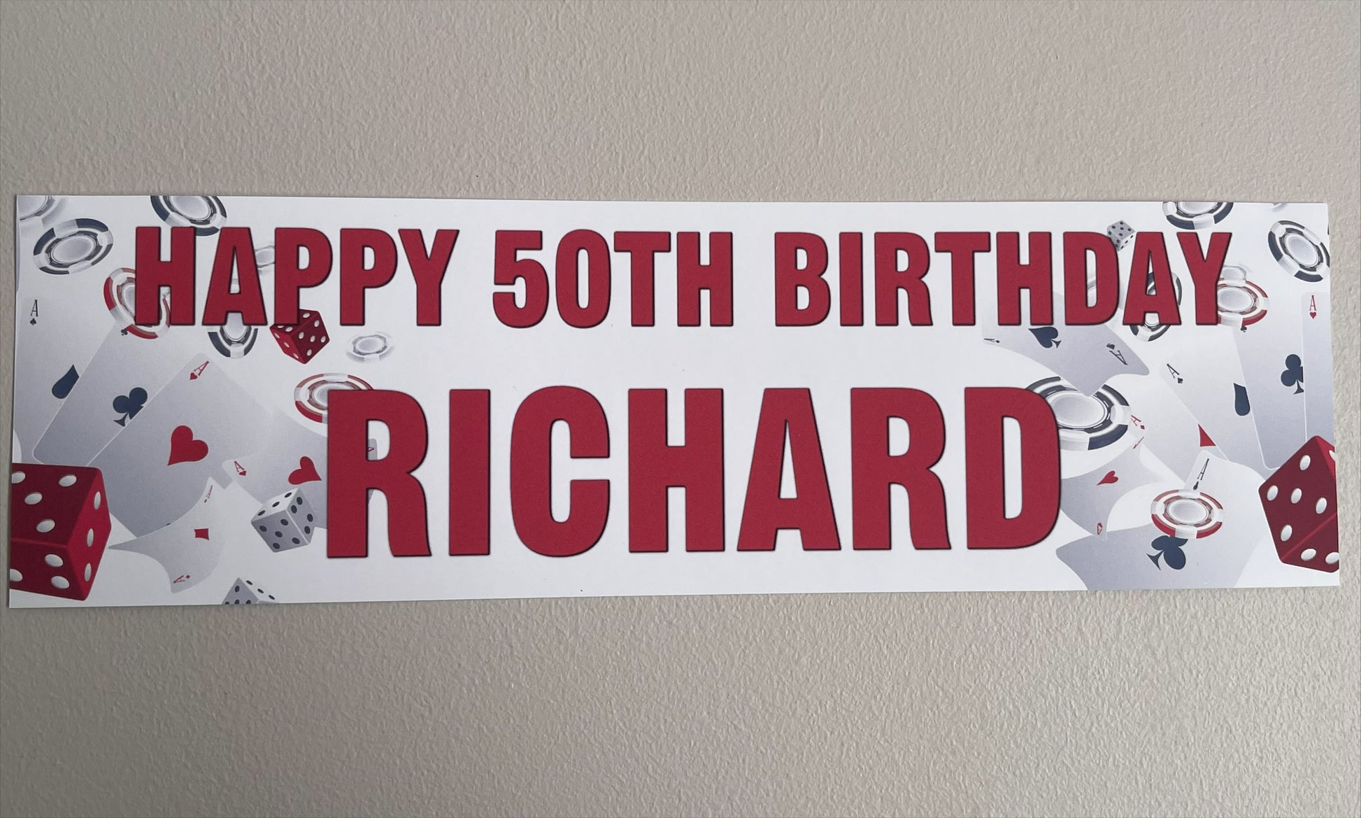 Casino Theme Birthday Banner Personalised with happy Age Birthday and Name