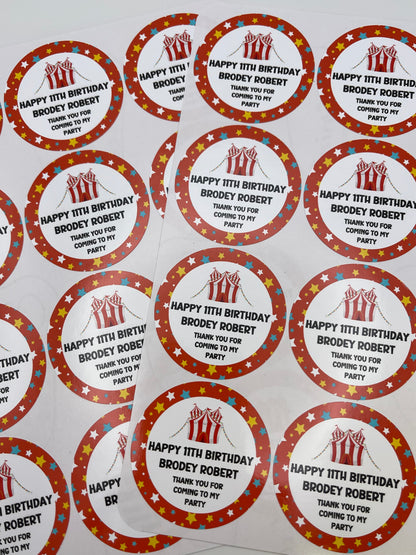 Personalised Circus Birthday Stickers