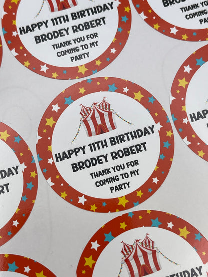 Personalised Circus Birthday Stickers