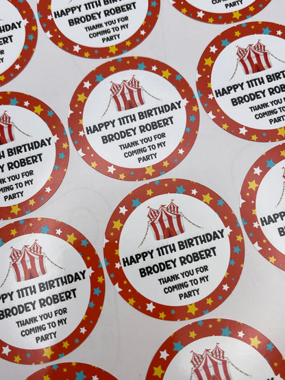Personalised Circus Birthday Stickers