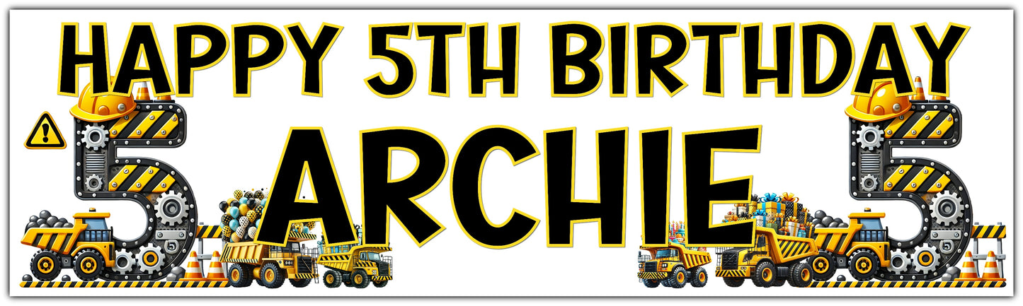 Construction Building Birthday Banner personalised with name and age
