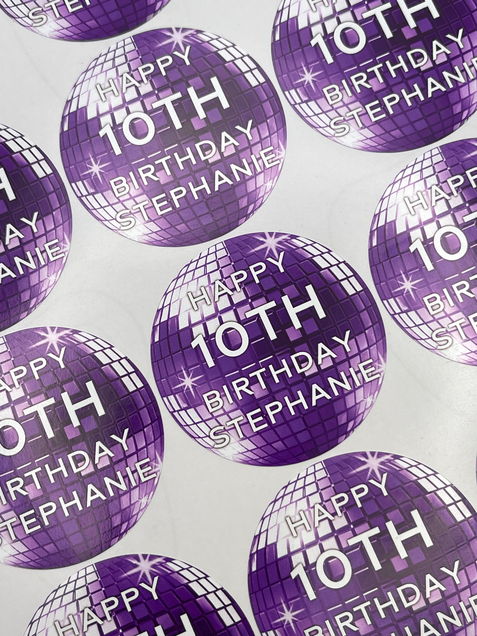 Disco Ball Birthday Stickers Purple