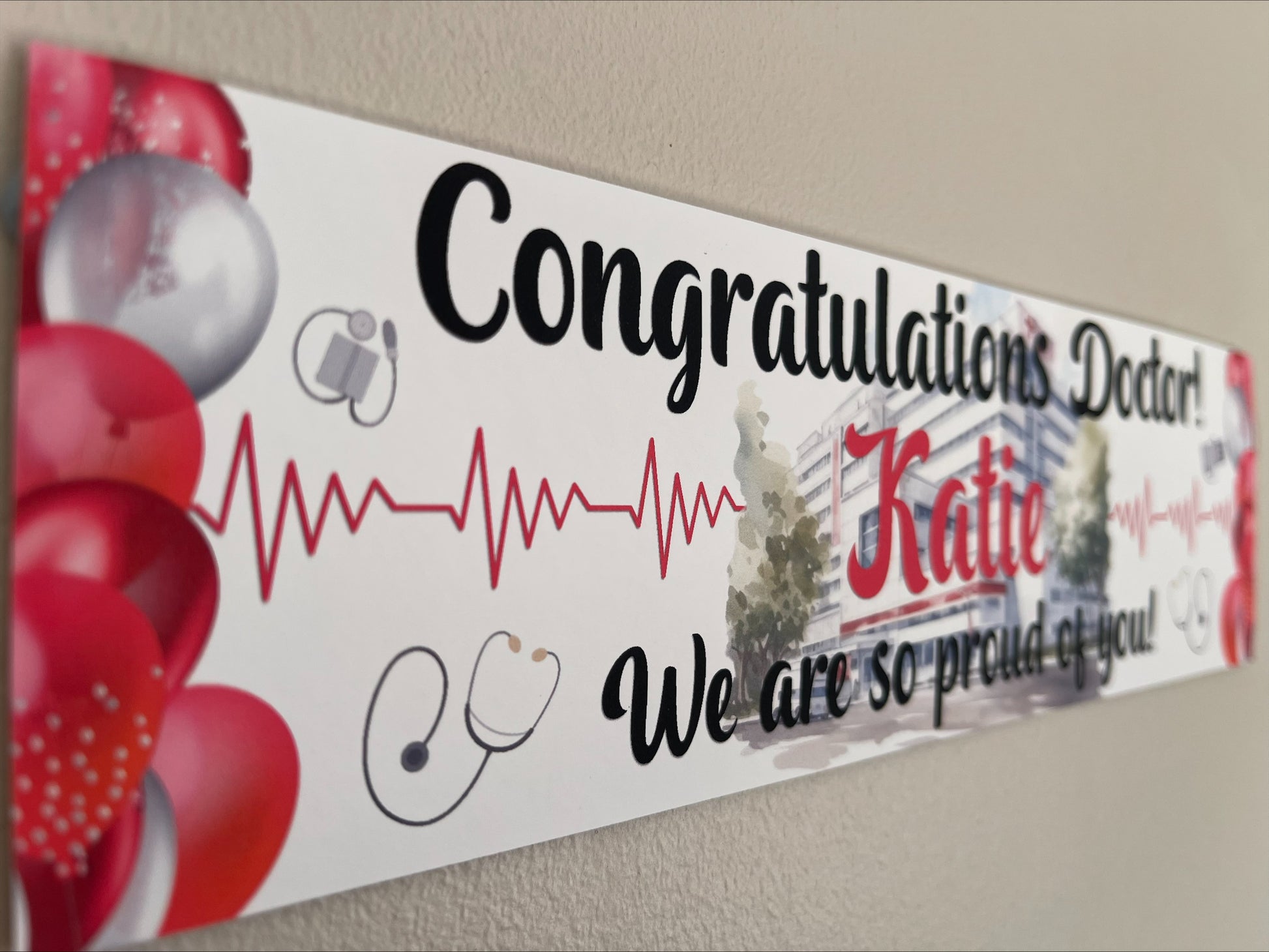Congratulations Doctor Qualification celebration banner personalised with name