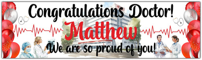 Congratulations Doctor Qualification celebration banner personalised with name