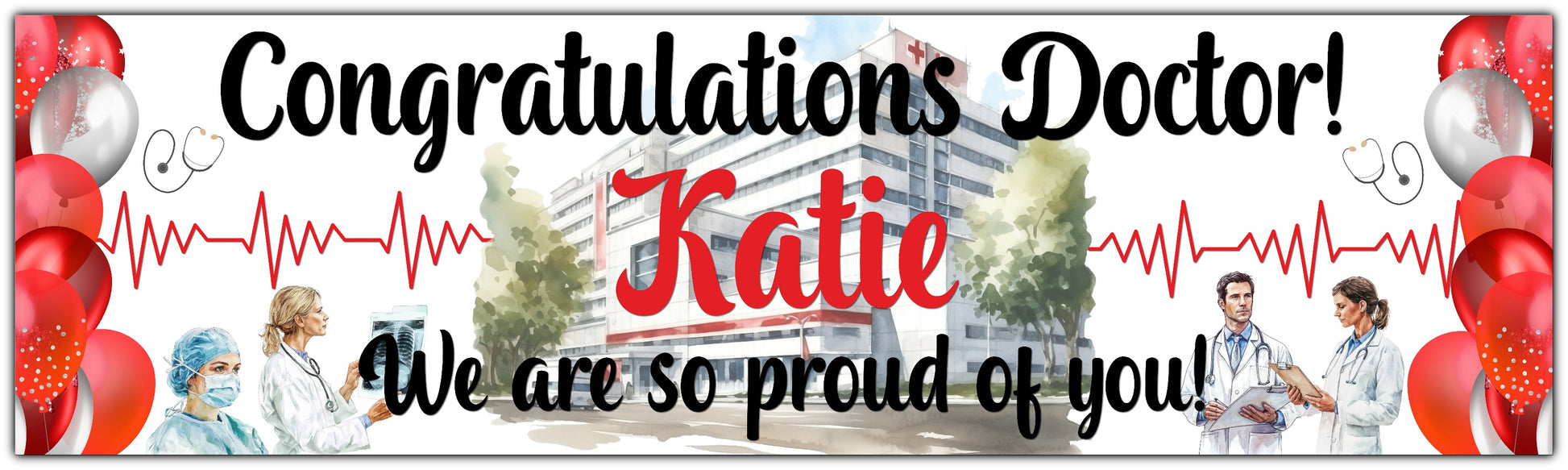 Congratulations Doctor Qualification celebration banner personalised with name