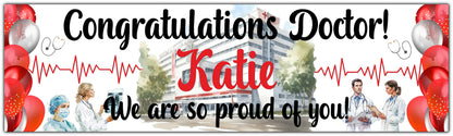 Congratulations Doctor Qualification celebration banner personalised with name